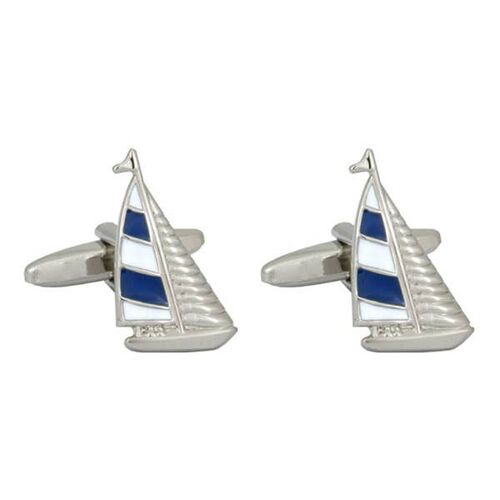 Blue & White Yacht Rhodium Plated Cufflinks