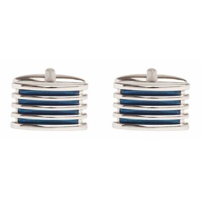 Blue 4-Rib Enamel Cufflinks Rhodium Plate