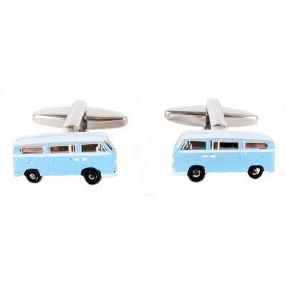 Blue Campervan Rhodium Plated Cufflinks