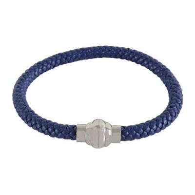 Bracelet en cuir bleu avec aimant en argent Fermer