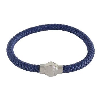 Bracelet en cuir bleu avec aimant en argent Fermer 1