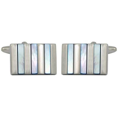Blue Mother of Pearl Striped Rhodium Plated Cufflinks