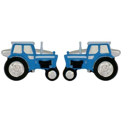Boutons de manchette plaqués rhodium tracteur bleu