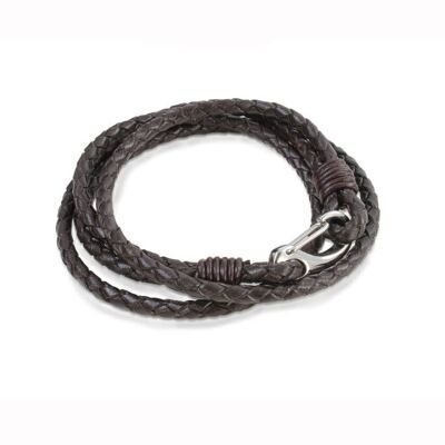 Brown Double Wrap Leather Bracelet with Steel Safety Clasp
