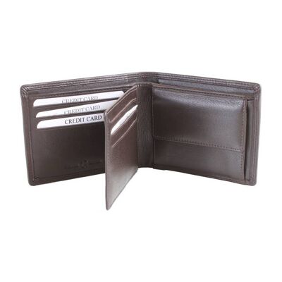 Portefeuille en cuir marron, doublure RFID, cloison d'identification et pochette pour pièces de monnaie