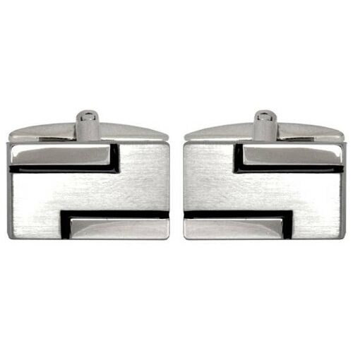 Brushed & Shiny with Black Lines Rhodium Plated Cufflinks
