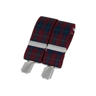 Burgundy & Navy Tartan 35mm Silver Clip Braces