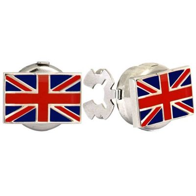 Cache Bouton Union Jack Plaqué Rhodium