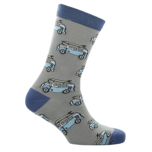 Campervan Socks - Blue & Grey Combed Cotton