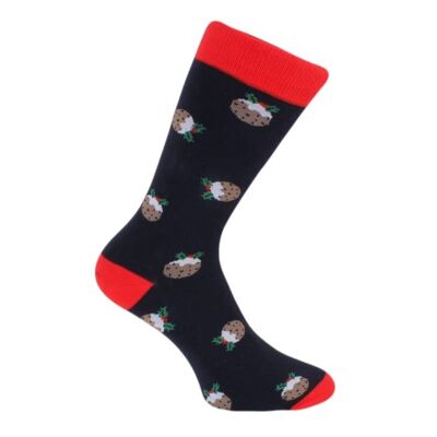 Christmas Pudding-Socken – marineblaue und rote gekämmte Baumwolle