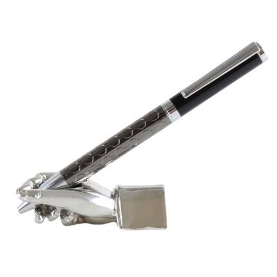 Porte-stylo et presse-papier chromés