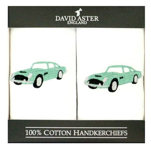 Classic Car Embroidered White Cotton Handkerchief