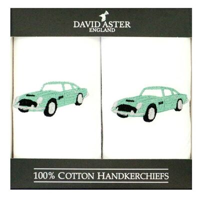 Classic Car Embroidered White Cotton Handkerchief
