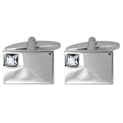 Clear Crystal Thick Rectangular Rhodium Plated Cufflinks