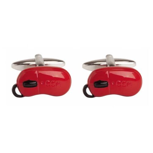 Computer Mouse Red Rhodium Plate Cufflinks