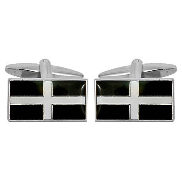 Cornish Flag St. Piran Rhodium Plated Cufflinks