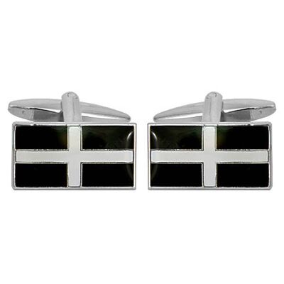 Cornish Flag St. Piran Rhodium Plated Cufflinks