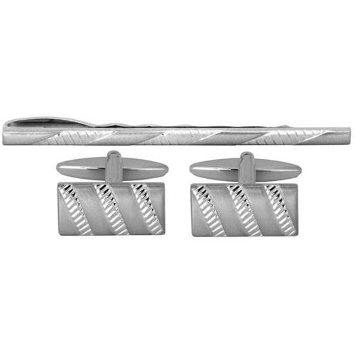 Curved 3 Stripes Cufflink & Tie Slide Set