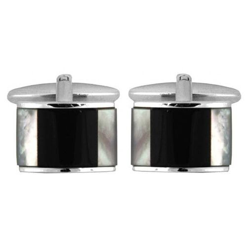 Curved Mother of Pearl & Onyx Rhodium Plated Cufflinks