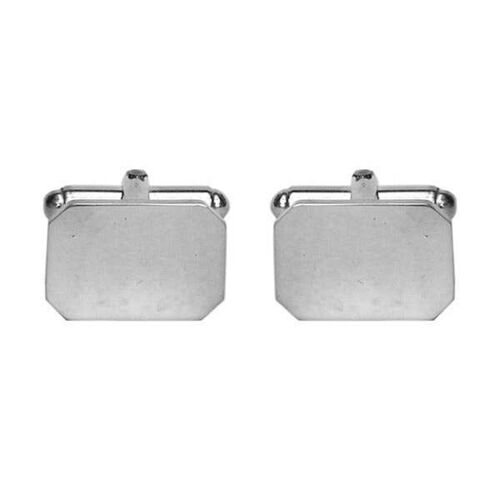 Cut Corner Plain Rectangular Sterling Silver Cufflinks