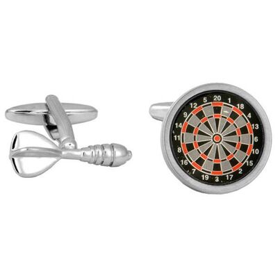 Dart & Dart Board Rhodium Plate Cufflinks