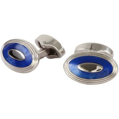 David Aster Oval Electric Blue Enamel Cufflinks