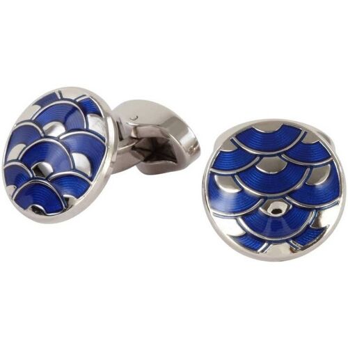 David Aster Round Electric Blue Wave Enamel Cufflinks