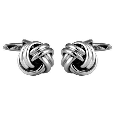Double Cord Rhodium Plated Knot Cufflinks