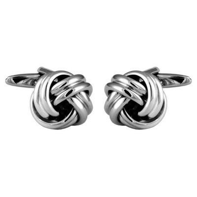 Boutons de manchette noeud plaqué rhodium double cordon