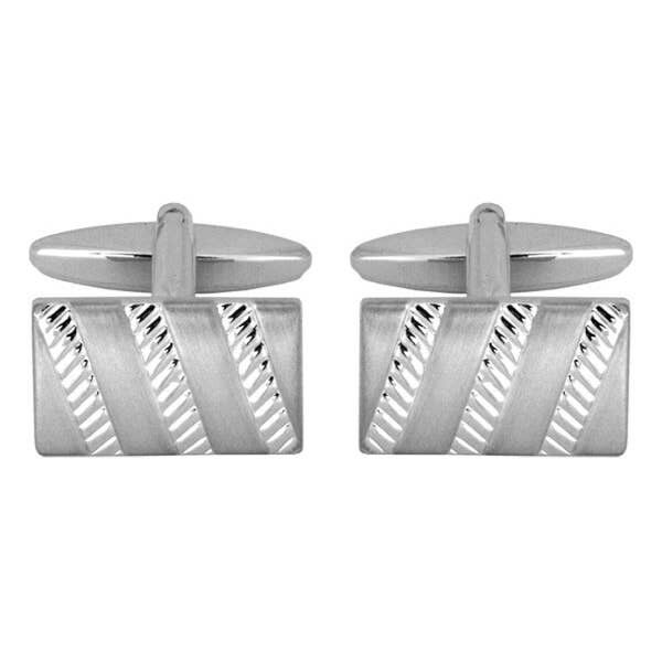 Guillochierte, rechteckige, rhodinierte Manschettenknöpfe mit 3 Streifen