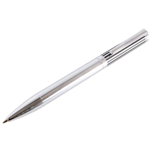 Engravable Chrome Ballpoint Pen with Black Lined Lid