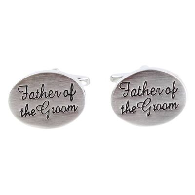 Father of The Groom Oval Rhodium Wedding Cufflinks