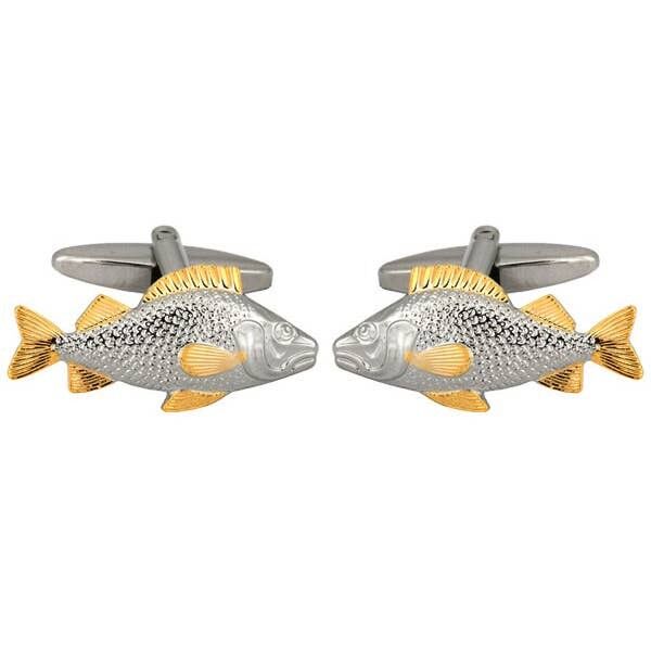 Gemelos chapados en oro y rodio en dos tonos con forma de pez