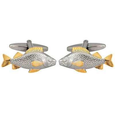 Gemelli con pesce placcati in rodio e oro bicolore