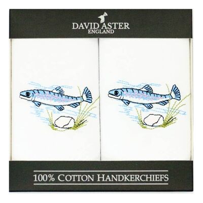 Fish Embroidered White Cotton Handkerchief
