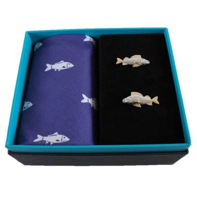 Set fazzoletto e gemelli con pesce (i colori possono variare)