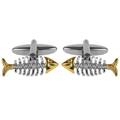 Fish Skeleton Rhodium & Gold Plated Cufflinks