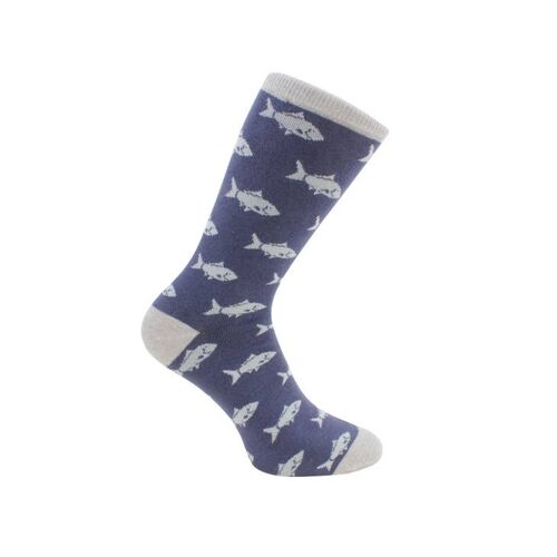 Fish Socks - Blue & Grey Combed Cotton