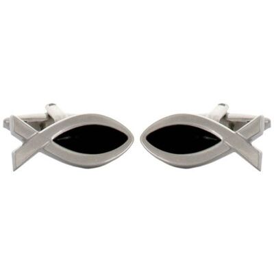 Fish Symbol Rhodium Plated Cufflinks