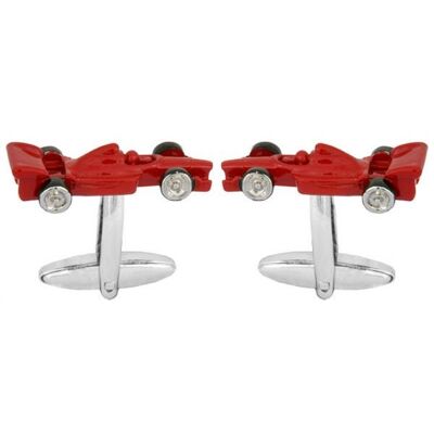 Rhodinierte Manschettenknöpfe mit rotem Formel-1-Rennwagen
