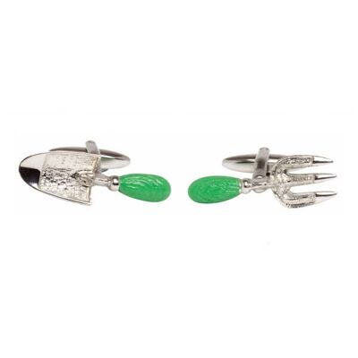 Gardeners Fork & Trowel Rhodium Plated Cufflinks