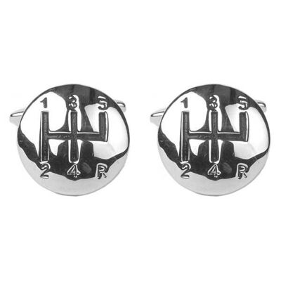 Gear Lever Rhodium Plated Cufflinks with Black Detail