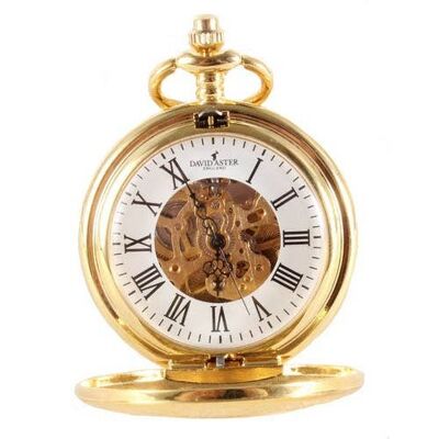 Gold Patterned Half Hunter Mechanical Pocket Watch