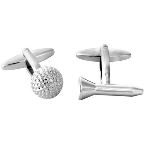 Golf Ball & Tee Rhodium Plate Cufflinks