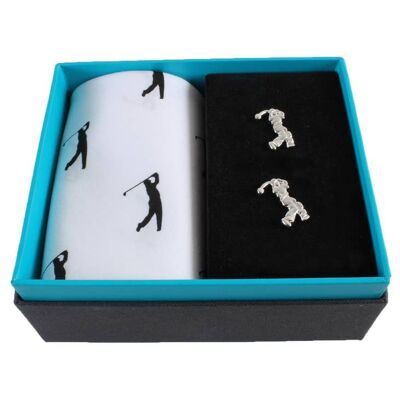 Golf Handkerchief & Cufflink Set (Colours May Vary)