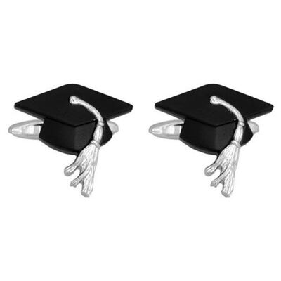 Graduation Cap Rhodium Plated Cufflinks