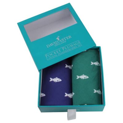 Green & Blue Fish Print Cotton Handkerchief Set
