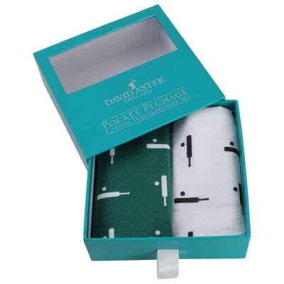 Green & White Cricket Print Handkerchief Set