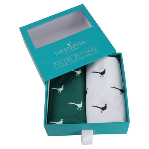 Green & White Pheasant Print Handkerchief Set