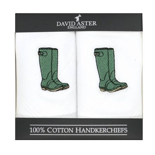 Green Boots Embroidered White Cotton Handkerchiefs